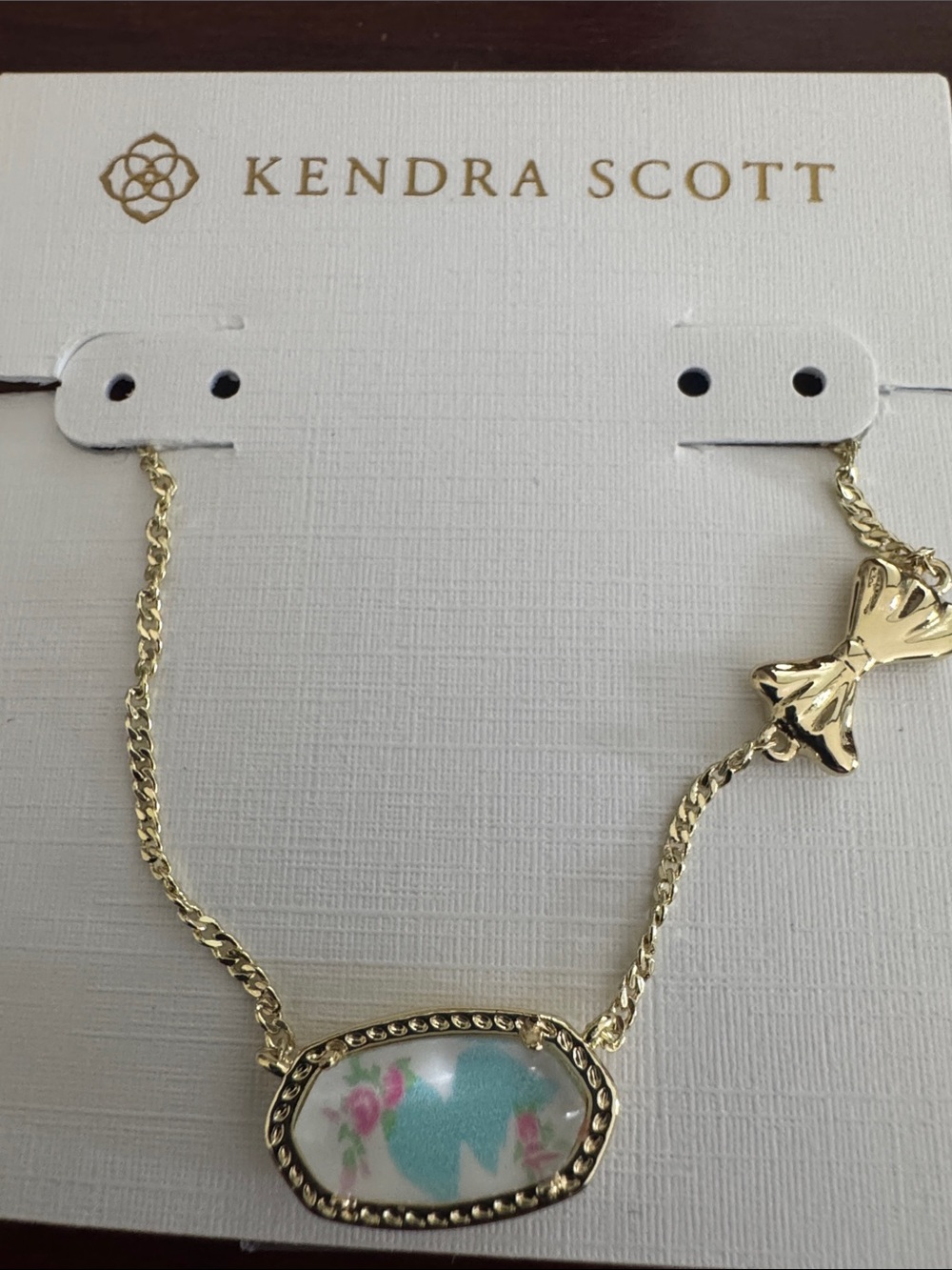 Kendra Scott x LoveShackFancy Bow Gold Elisa Necklace.